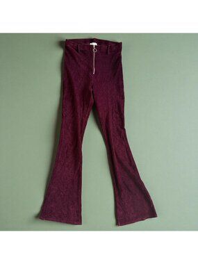 TOPSHOP Cranberry Textured Flare Leg High Waist Pull On Pants Size 10 Tall